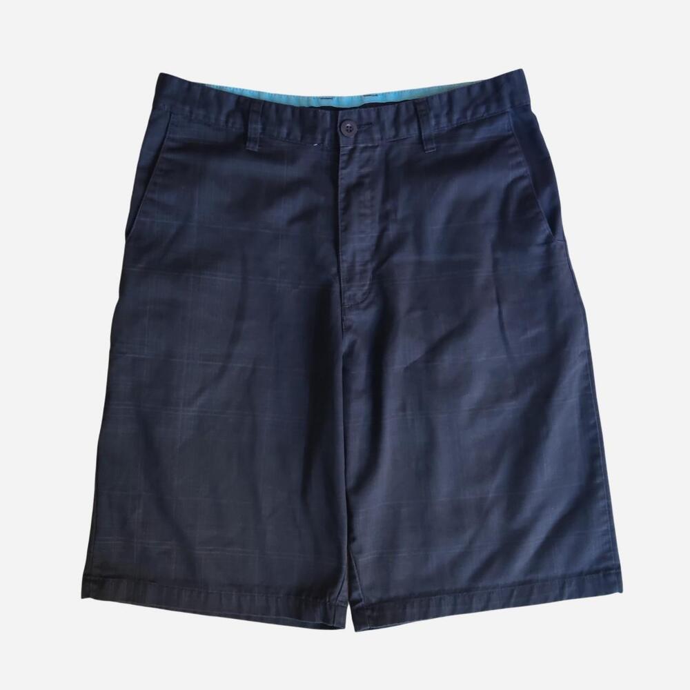 Burnside black baggy plaid shorts with thin white grid lines